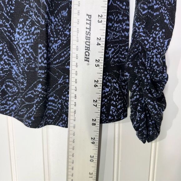 Free People Blue Linen Floral Hi-Low Long Ruched Sleeve Top S Boho Grunge Y2K - Picture 5 of 9